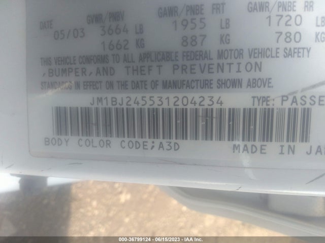 2003 MAZDA PROTEGE5 VIN: JM1BJ245531204234