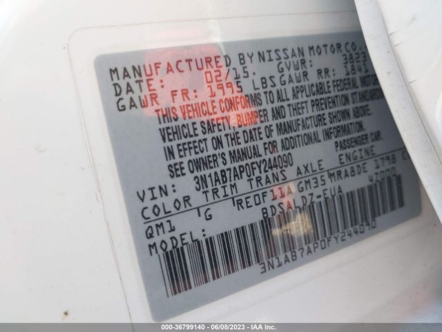 3N1AB7AP0FY244090 Nissan Sentra Sr/sl/s/sv/fe+ S