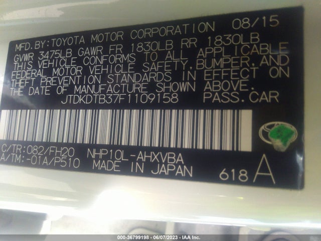Toyota Prius C One/two/three/four 2015 JTDKDTB37F1109158 Image 10