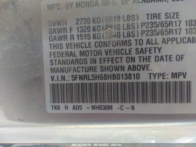 Honda Odyssey Ex-l 2017 5FNRL5H68HB013810 Image 9
