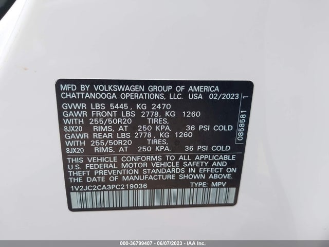 1V2JC2CA3PC219036 Volkswagen Atlas Cross Sport 2.0t Se W/technology
