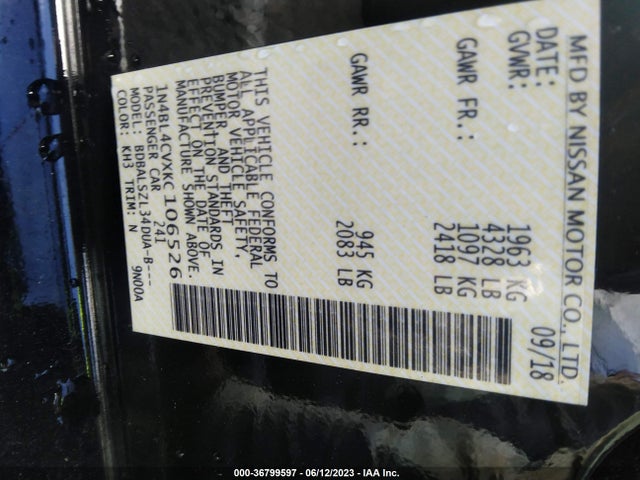 Nissan Altima 2.5 Sr 2019 1N4BL4CVXKC106526 Image 15