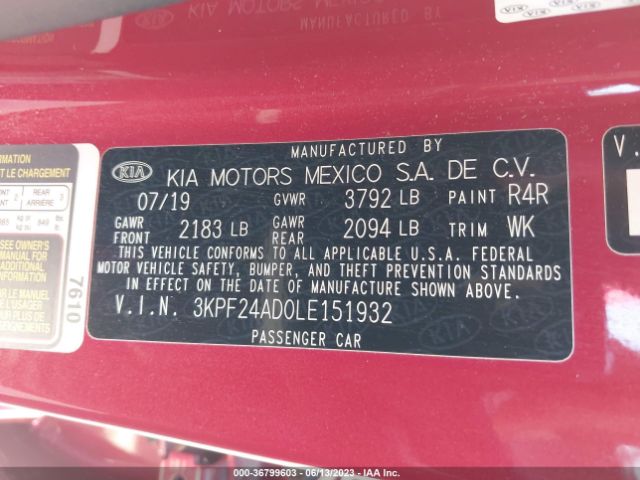 3KPF24AD0LE151932 KIA Forte Lxs