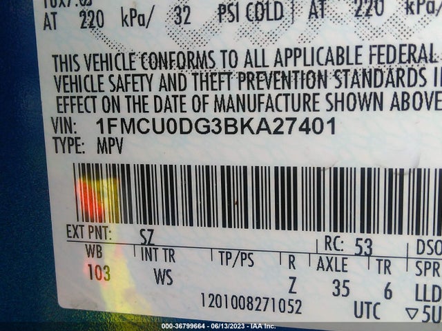 2011 FORD ESCAPE XLT VIN: 1FMCU0DG3BKA27401