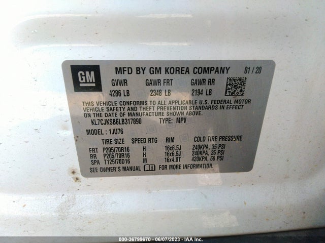 Chevrolet TRAX LS 2020 KL7CJKSB6LB317890 Image 9