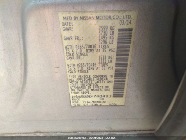 1N6AD0ER0EN740493 Nissan Frontier Sv