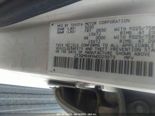 1998 TOYOTA 4RUNNER VIN: JT3GM84RXW0029979