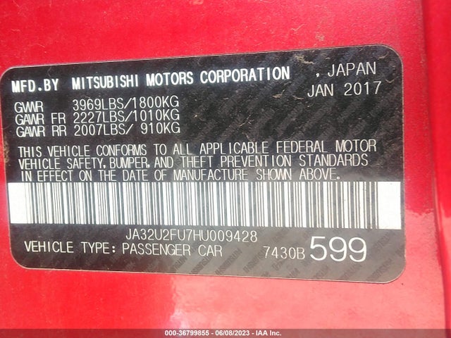 JA32U2FU7HU009428 Mitsubishi Lancer Es/le