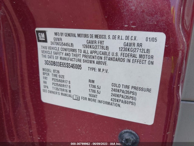 2005 BUICK RENDEZVOUS VIN: 3G5DB03E65S546005