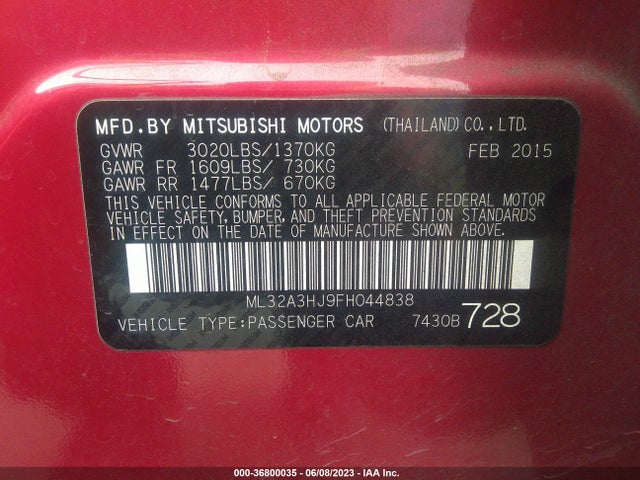 ML32A3HJ9FH044838 Mitsubishi Mirage De/rf