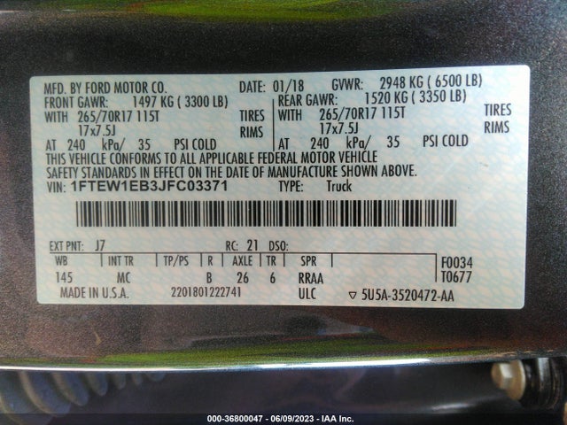 1FTEW1EB3JFC03371 Ford F-150 Xl/xlt