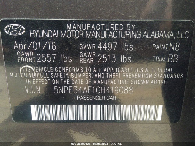 Hyundai Sonata 2.4l Limited 2016 5NPE34AF1GH419088 Image 11