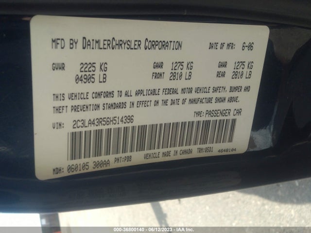 2006 CHRYSLER 300 VIN: 2C3LA43R56H514396