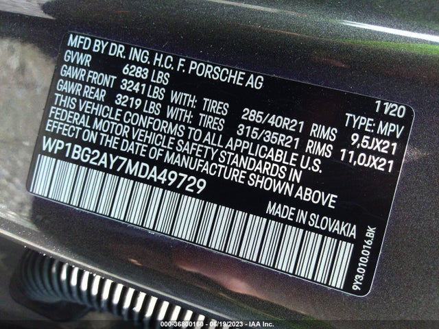2021 Porsche Cayenne, VIN: WP1BG2AY7MDA49729
