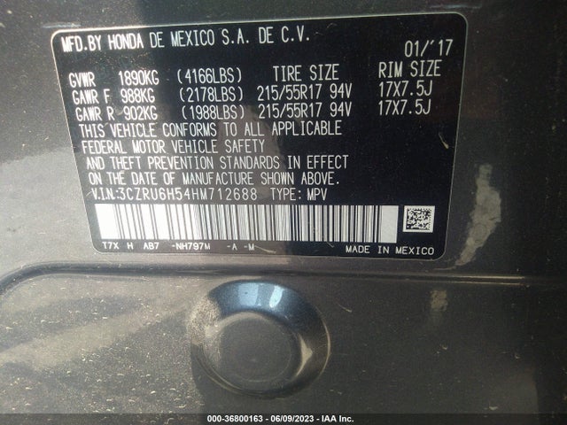 2017 HONDA HR-V EX VIN: 3CZRU6H54HM712688