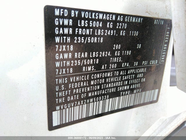 WVGUV7AX2HW509339 Volkswagen Tiguan Sport
