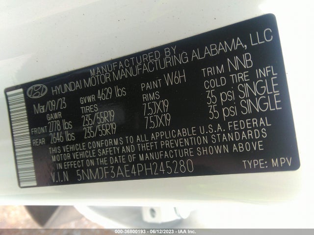 2023 HYUNDAI TUCSON SEL VIN: 5NMJF3AE4PH245280
