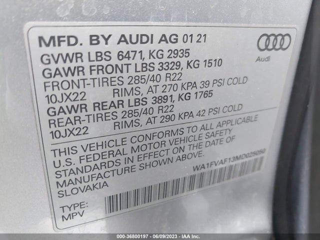WA1FVAF13MD025050 Audi Q8 Prestige