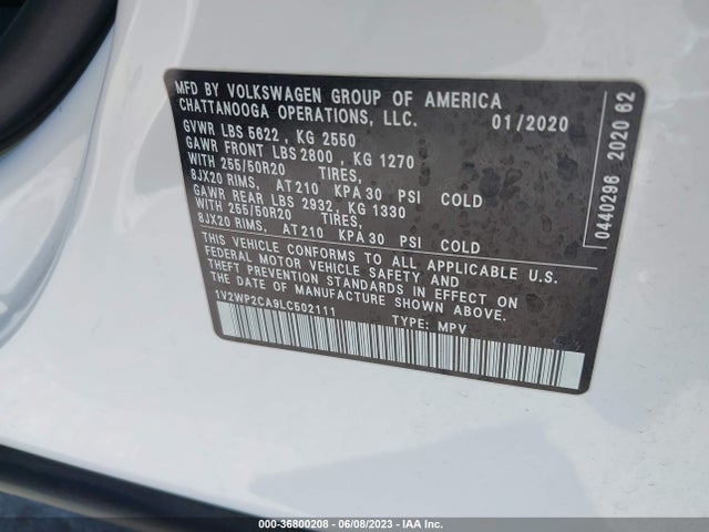 1V2WP2CA9LC502111 Volkswagen Atlas 2.0t Se W/technology