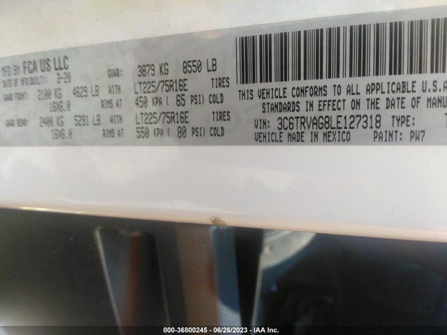 3C6TRVAG8LE127318 RAM Promaster Cargo Van