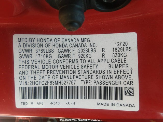 Honda Civic Sedan Lx 2021 2HGFC2F63MH527767 Image 9