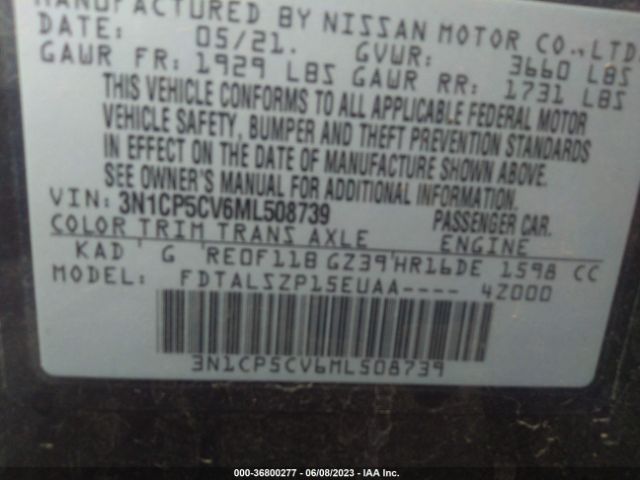 3N1CP5CV6ML508739 Nissan KICKS SV