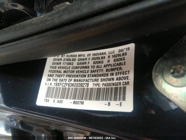 Honda Civic Sedan Lx 2019 19XFC2F63KE039278 Image 9
