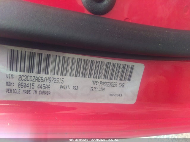 Dodge Challenger Sxt 2019 2C3CDZAG9KH672515 Image 9