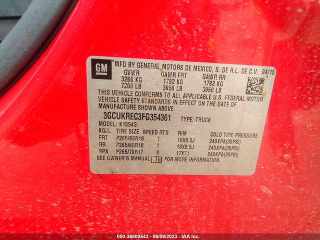 Chevrolet Silverado 1500 Lt 2015 3GCUKREC3FG354361 Image 9