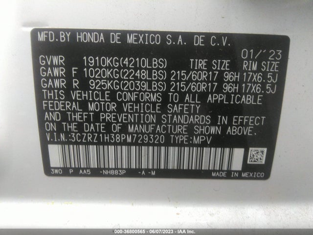 Honda HR-V LX 2023 3CZRZ1H38PM729320 Image 9
