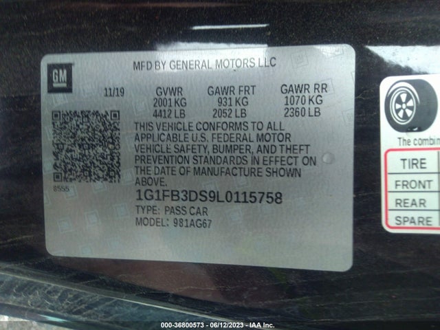 Chevrolet Camaro 1lt 2020 1G1FB3DS9L0115758 Image 9
