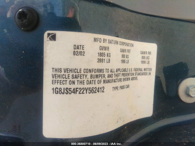2002 SATURN LS VIN: 1G8JS54F22Y562412