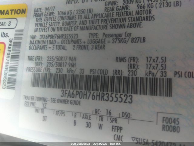 3FA6P0H76HR355523 Ford FUSION SE