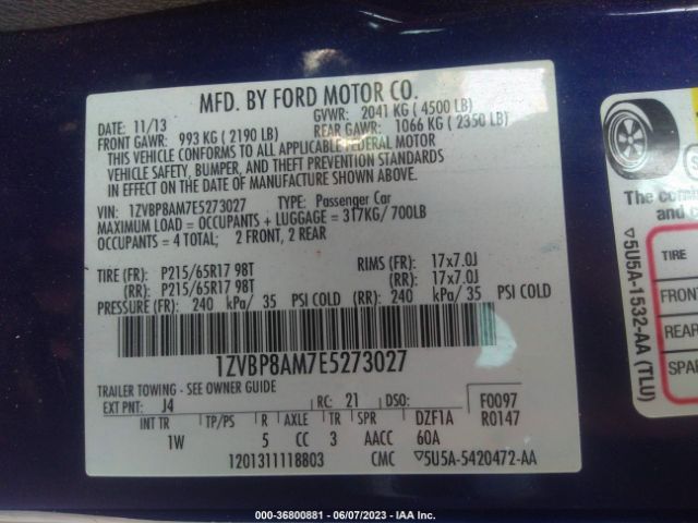 1ZVBP8AM7E5273027 Ford Mustang V6