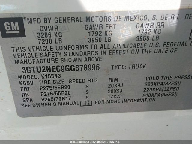 3GTU2NEC9GG378996 GMC Sierra 1500 Slt