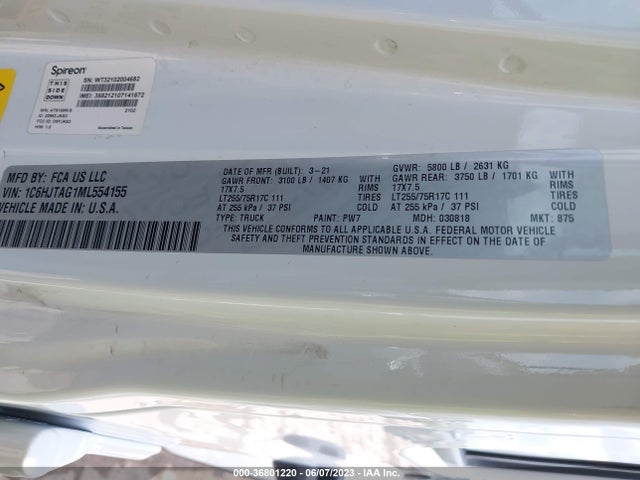 1C6HJTAG1ML554155 Jeep Gladiator Willys