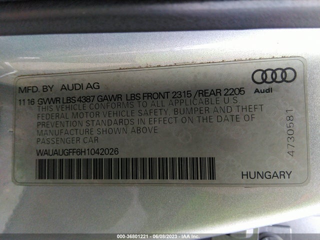 WAUAUGFF6H1042026 Audi A3 Sedan Premium