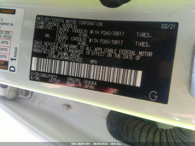Toyota 4RUNNER SR5 2021 JTEMU5JR9M5922402 Image 9