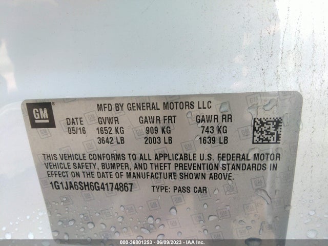 Chevrolet SONIC LS 2016 1G1JA6SH6G4174867 Image 9