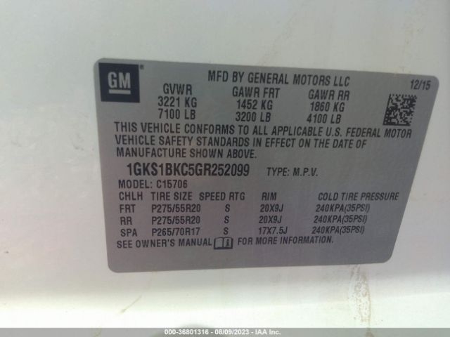 1GKS1BKC5GR252099 GMC YUKON SLT