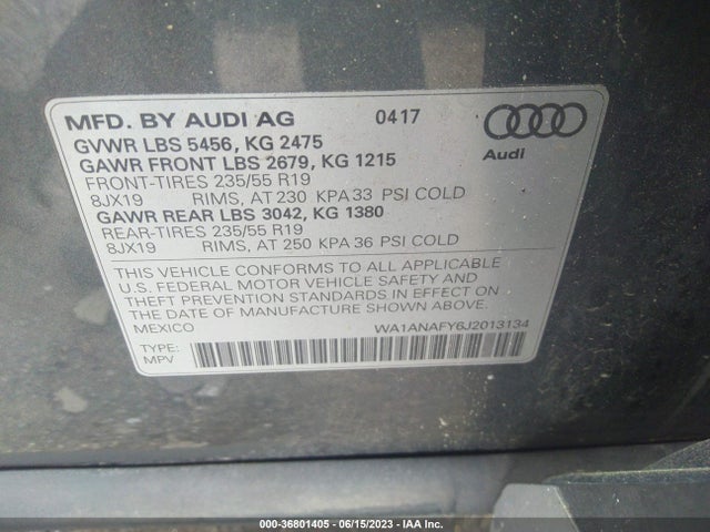 WA1ANAFY6J2013134 Audi Q5 Premium/tech Premium