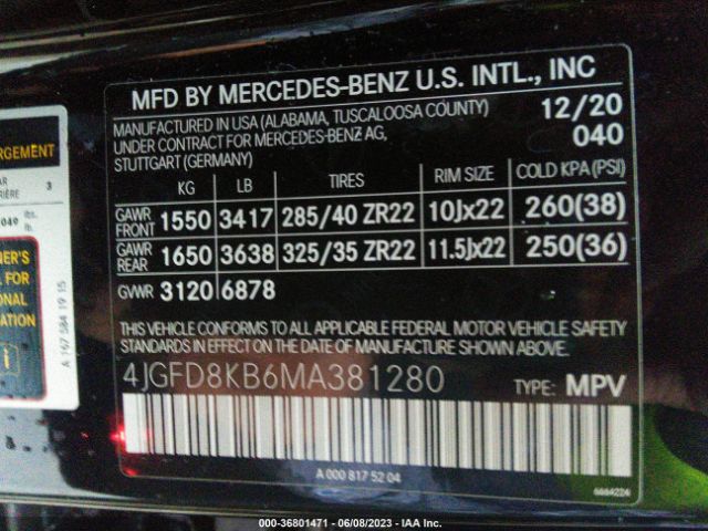 4JGFD8KB6MA381280 Mercedes-Benz Gle Amg Gle 63 S