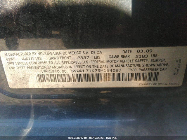 2009 VOLKSWAGEN JETTA SEDAN TDI VIN: 3VWRL71K79M154087
