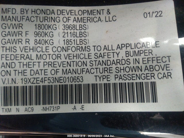 Honda INSIGHT EX 2022 19XZE4F53NE010653 Image 10