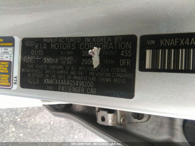KNAFX4A64G5498200 KIA FORTE LX