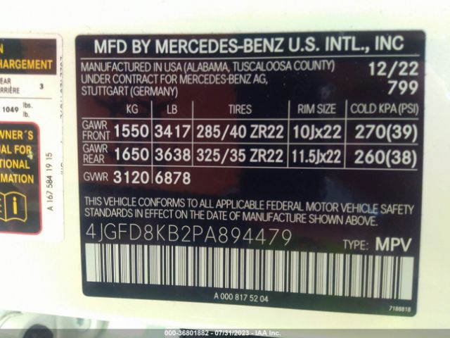4JGFD8KB2PA894479 Mercedes-Benz Gle Amg Gle 63 S