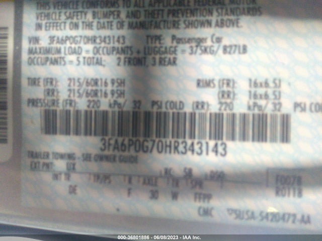 Ford FUSION S 2017 3FA6P0G70HR343143 Image 10