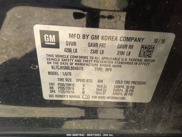 Chevrolet TRAX LS 2020 KL7CJKSB8LB048470 Image 10