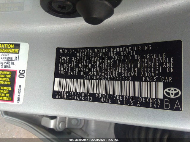 Toyota COROLLA LE 2014 5YFBURHE7EP092139 Image 9
