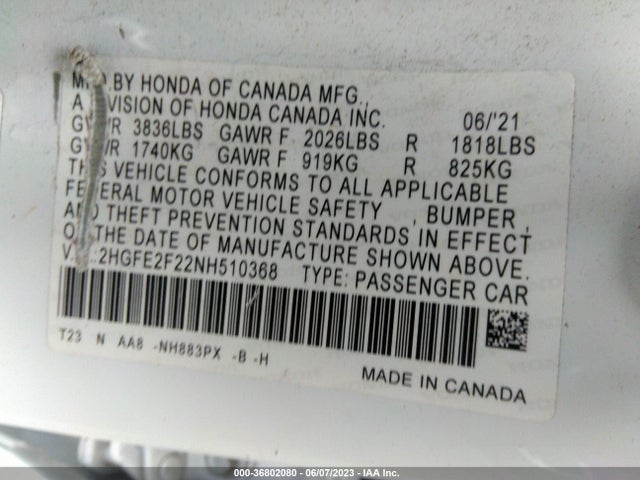 Honda Civic Sedan Lx 2022 2HGFE2F22NH510368 Image 11